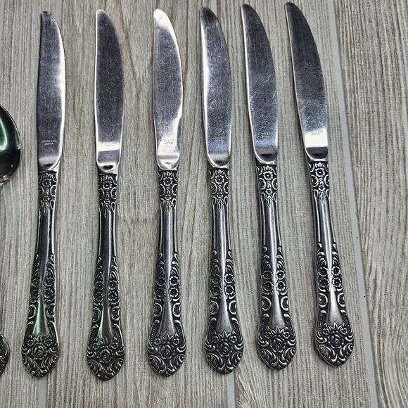 National Stainless Sonora 17 Pc Mixed Set Lot Floral Rose Japan Knife Spoon - Picture 6 of 8